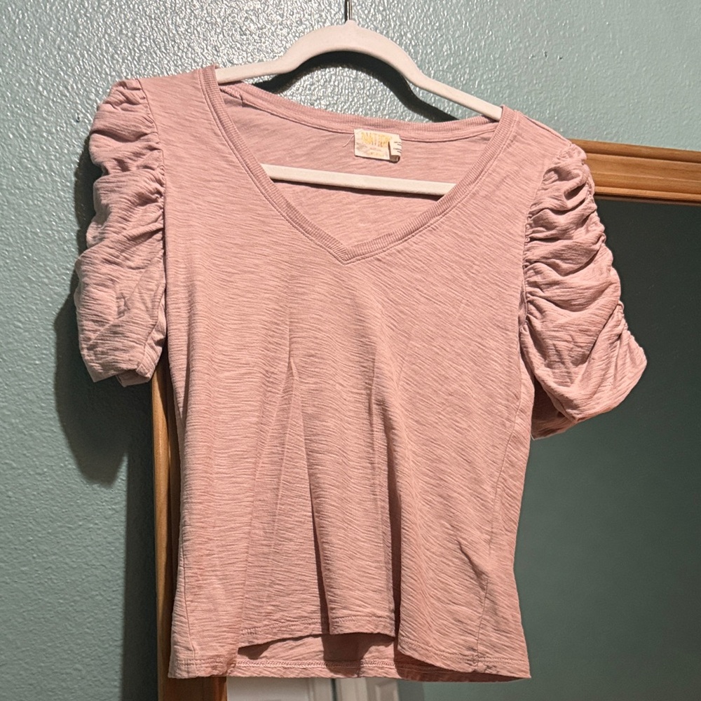 Ruched Sleeve Pink Top